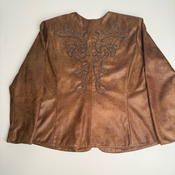 Reba Woman Faux Leather Western Jacket Brown 1X Plus Size Embroidered Studded - Picture 3 of 8